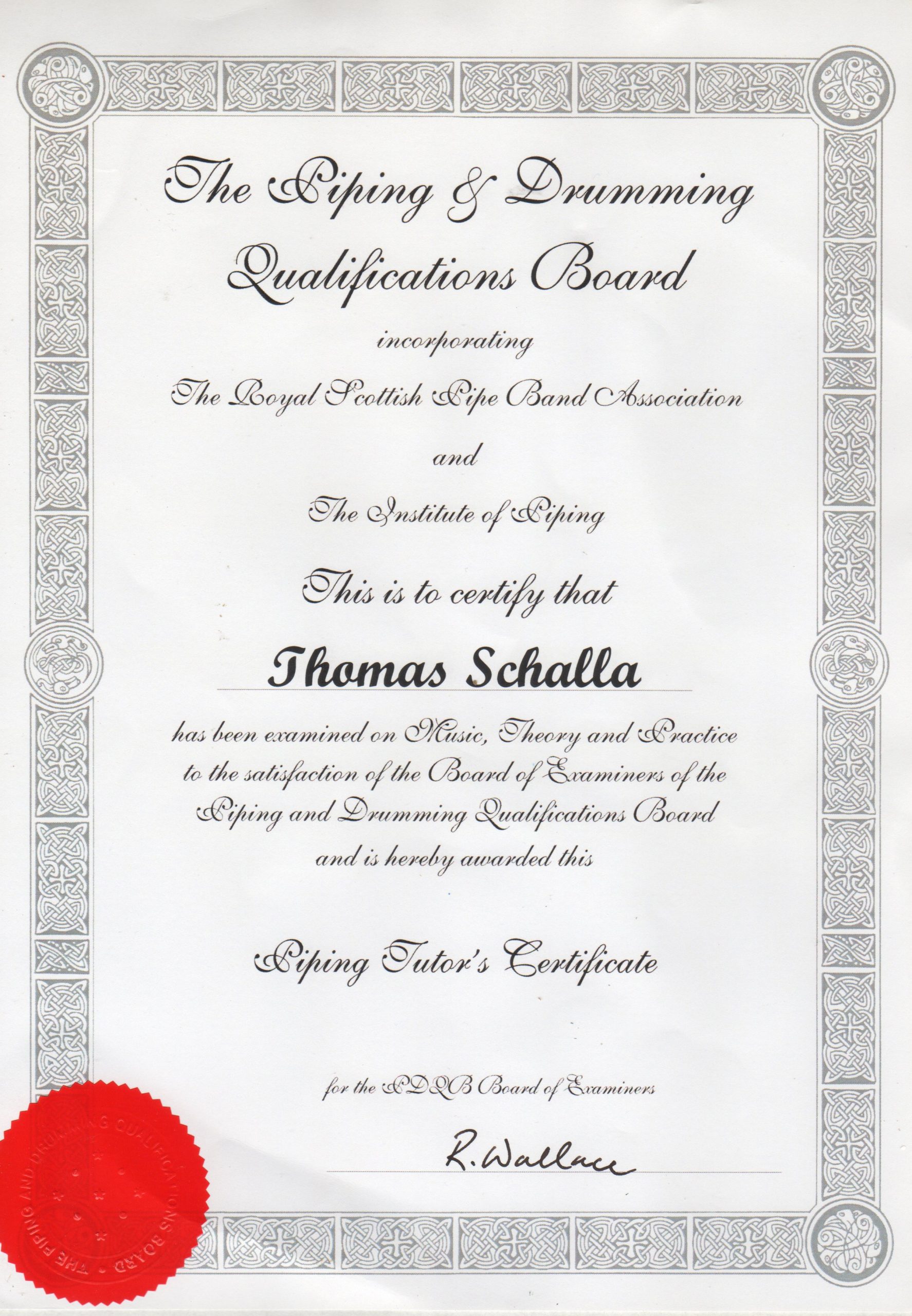 Tutor Certificat Piping and Drumming Qualifications Board Tutor Certificat